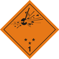 Знак "Подкласс 1.1, 1.2, 1.3 Взрывчатые вещества"